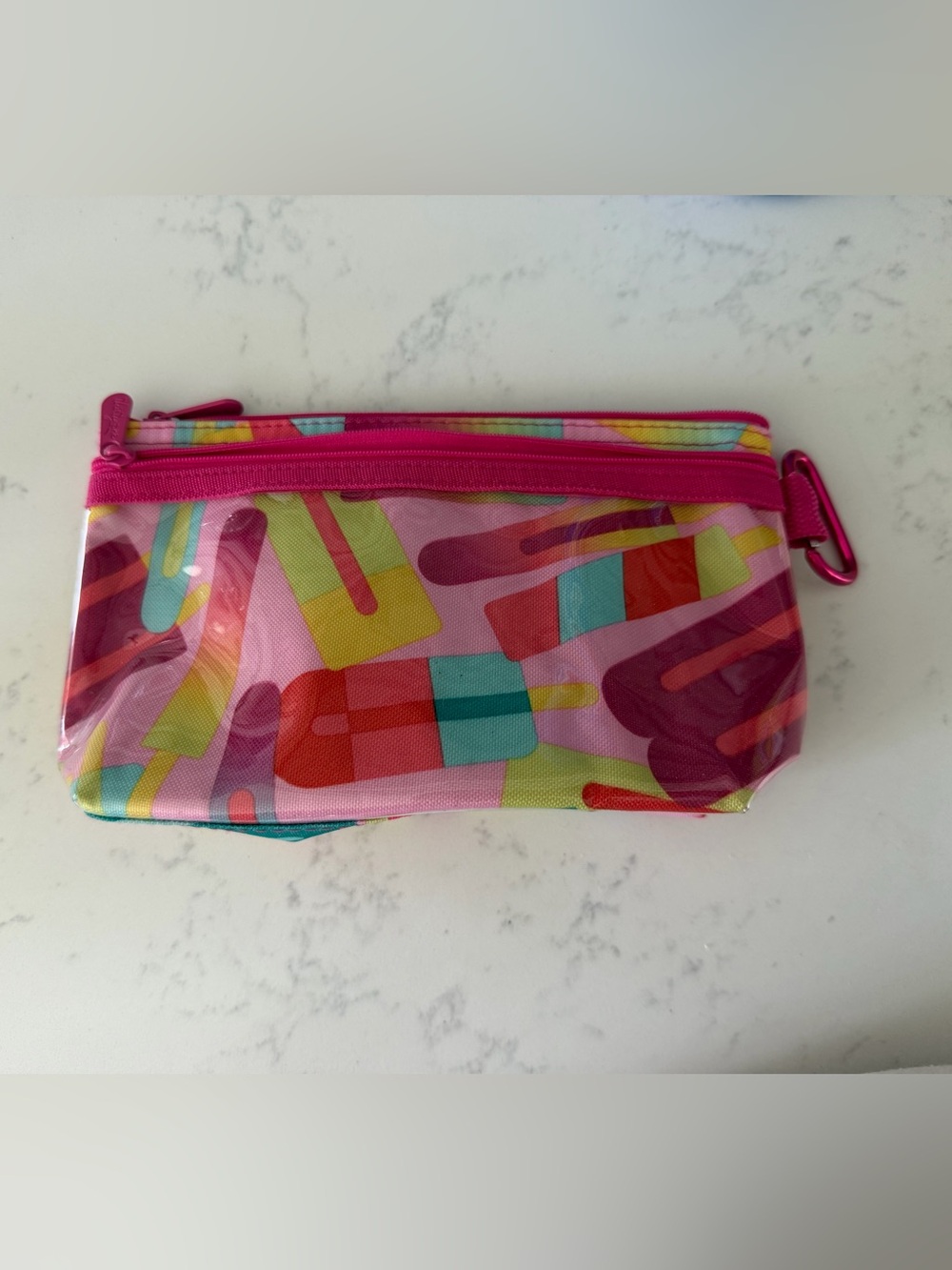 thirty-one Pink Trim Popsicle Print Clear Cosmetic insulated Pouch